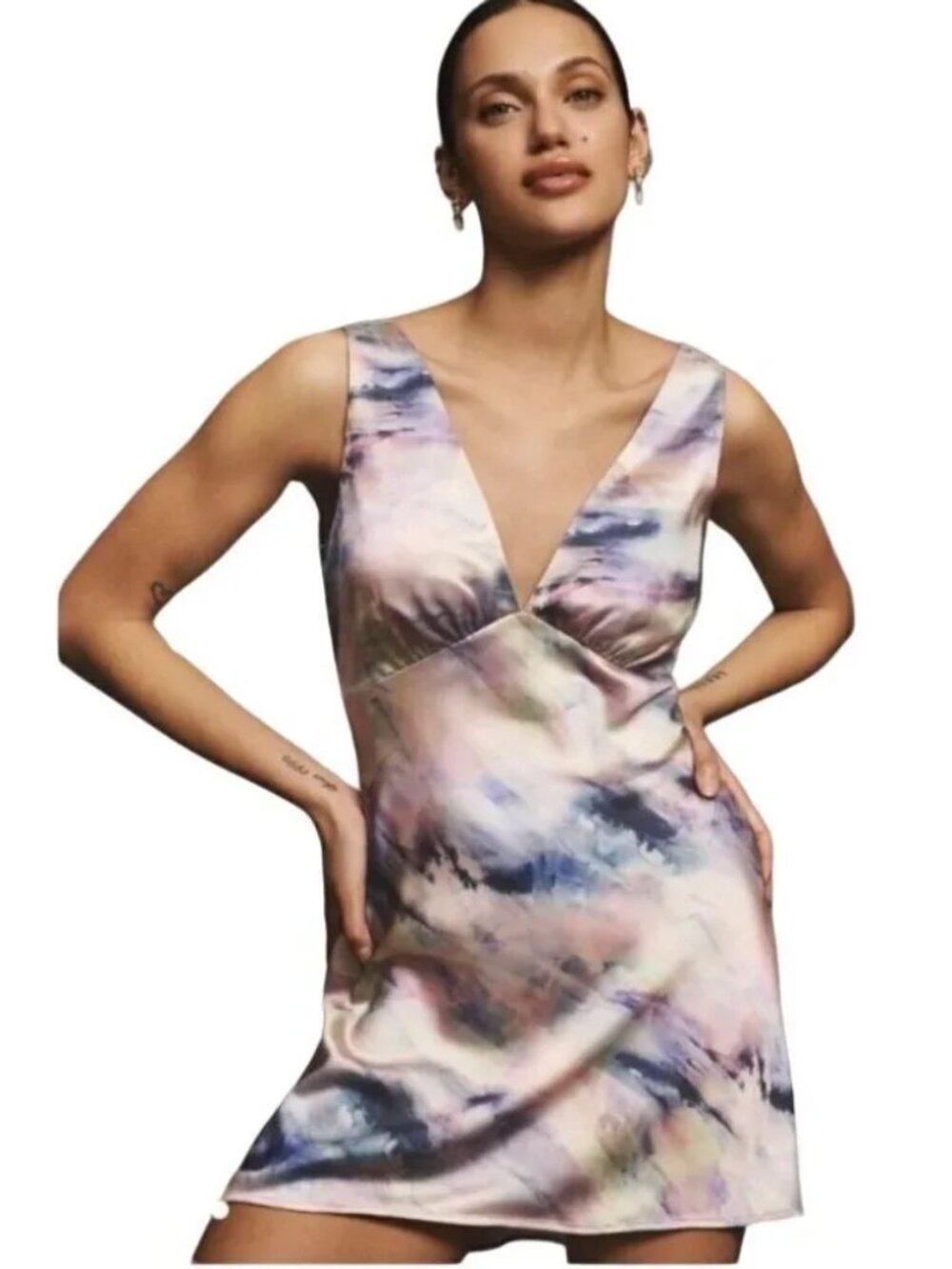 BHLDN Anthropologie Printed Satin Mini Dress